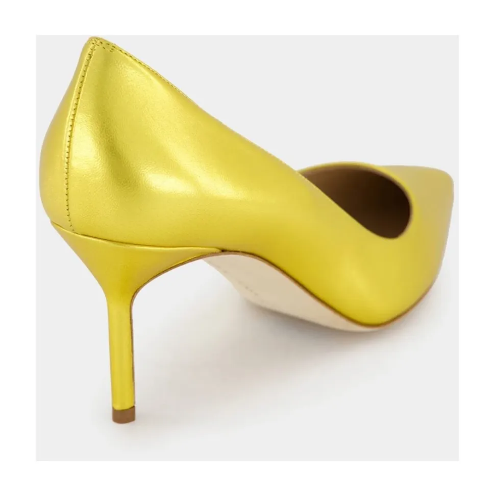 Zapatos de Tacón de Cuero Amarillo con Puntera
